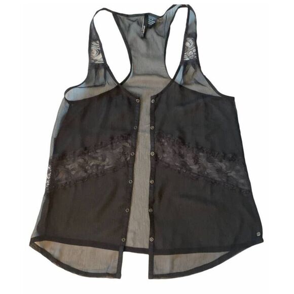 Vintage O’Neill Black Sheer Lace Tank Top Y2K Boho Festival Layering Piece - Picture 5 of 16